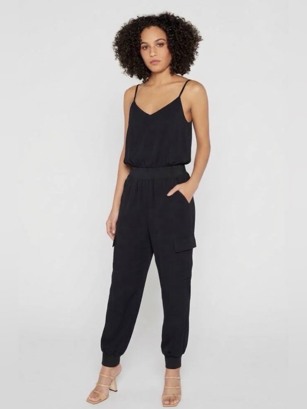 Cinq à Sept Twill Amia Cargo Jogger Jumpsuit Black Size M Minimalist Utilitarian